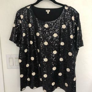 Jcrew sequin shirt in black with white polka dots